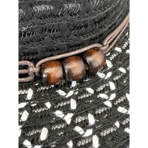 Fashion Hat Wide Brim Woven Sun Hat Beaded String Band NWT Black - Picture 10 of 15